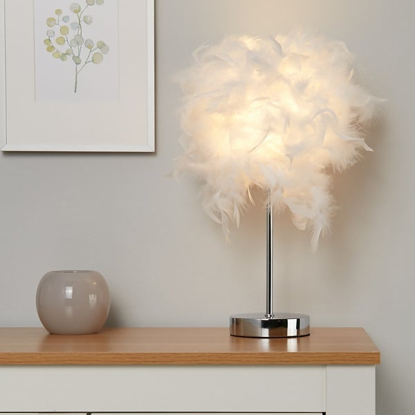 Hattie Feather Table Lamp White Homebase