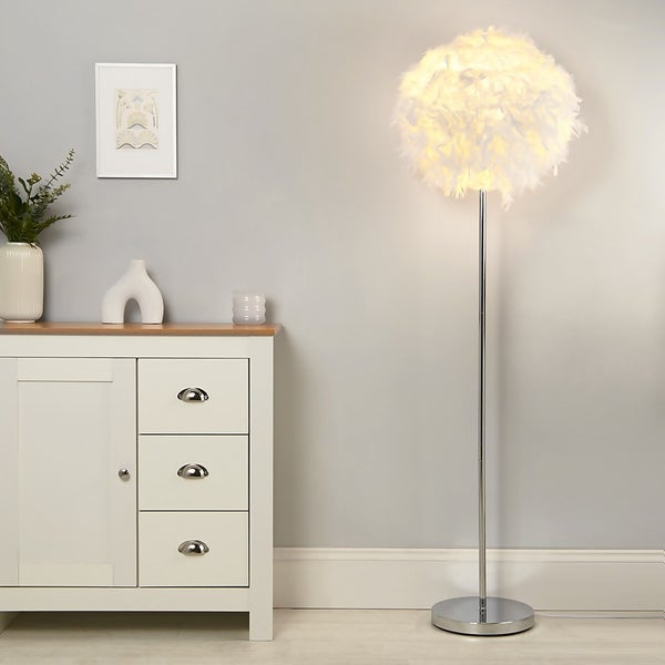 Hattie Feather Floor Lamp White Homebase