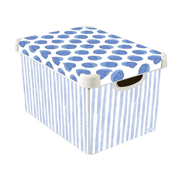 Curver Stockholm Coastal Deco Storage Box Blue & White 22L Homebase