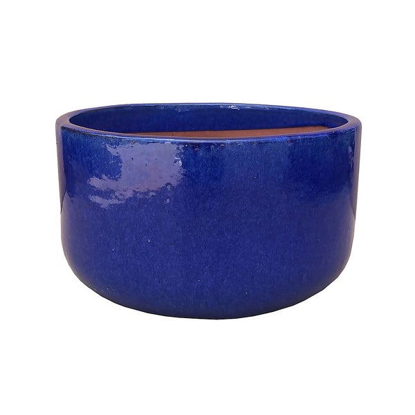 Demi Glazed Cylinder Blue Plant Pot 24cm Homebase