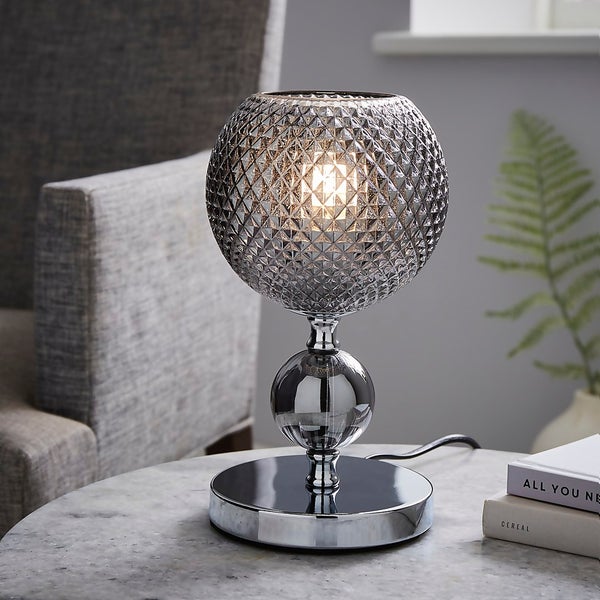 Safi Glass Table Lamp Chrome Smoke Homebase