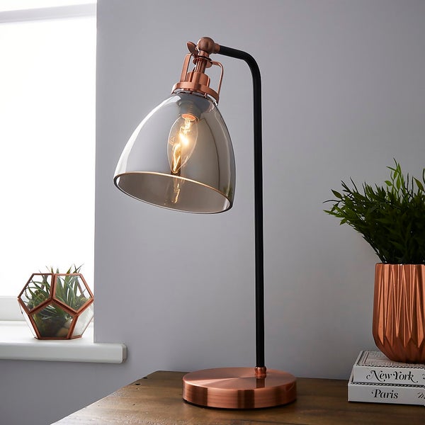 Offer Homebase Decan Table Lamp Smoke & Copper Homebase