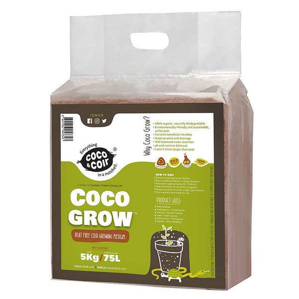 Coco & Coir Coco Grow Peat Free Compost 5KG/ 75L Homebase