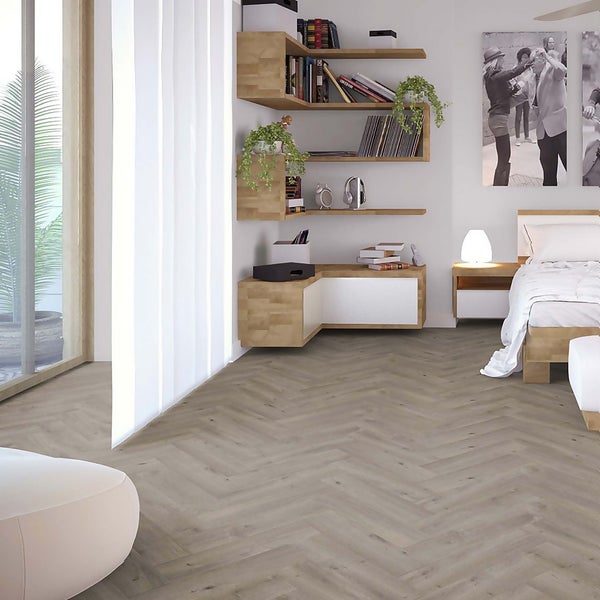 5.5mm Grey Oak Herringbone SPC Waterproof Rigid Vinyl Flooring Homebase