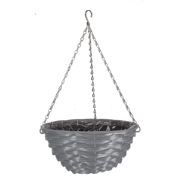14in Faux Rattan Hanging Basket Slate Homebase