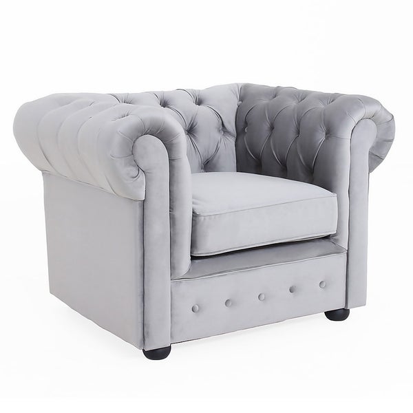 Chesterfield Velvet Armchair - Silver | Homebase