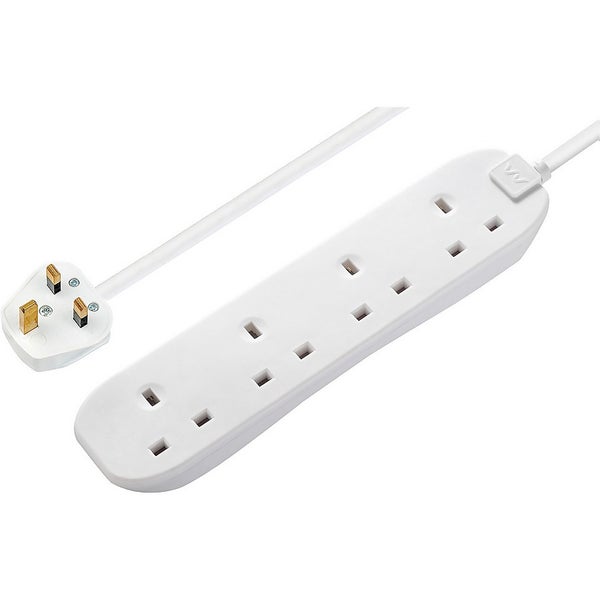 Masterplug 4 Socket 8 Metre 13 Amp White Extension Lead Homebase