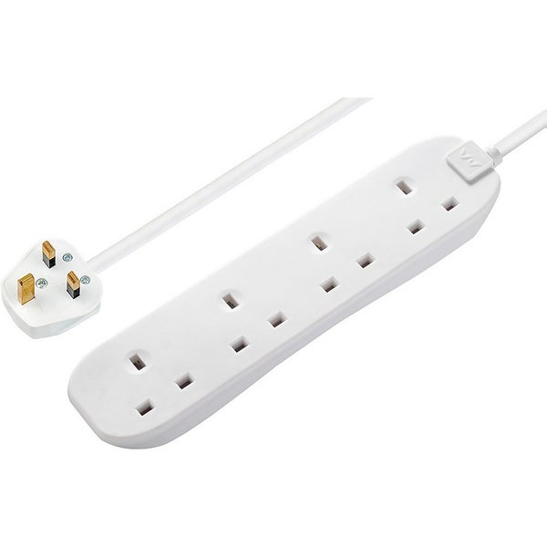 Masterplug 4 Socket 3 metre 13 Amp White Extension Lead Homebase