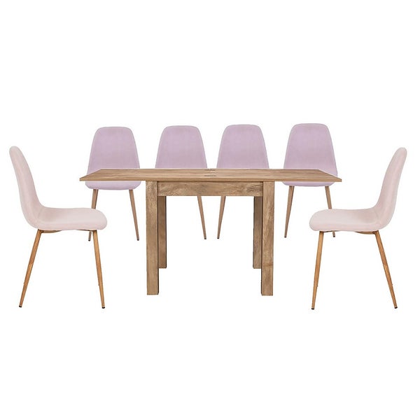 Kubu Extending Dining Table and 6 Ludlow Chairs Pink Homebase