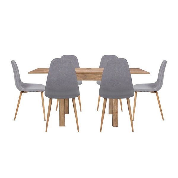 Kubu Extending Dining Table and 6 Ludlow Chairs Grey Homebase