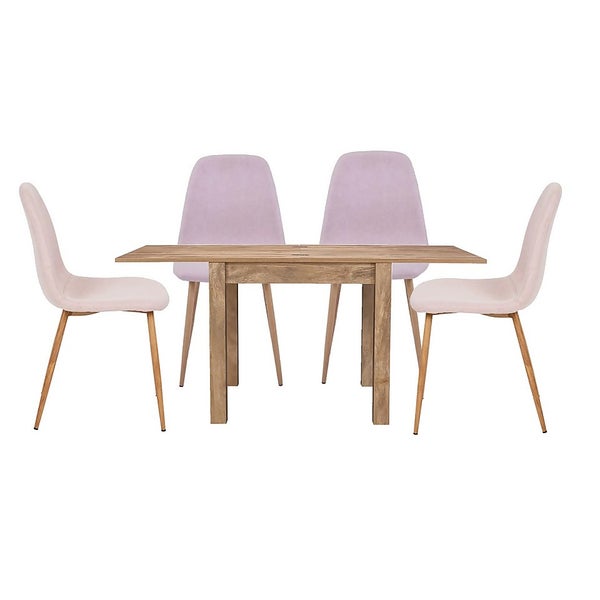 Kubu Extending Dining Table and 4 Ludlow Chairs Pink Homebase