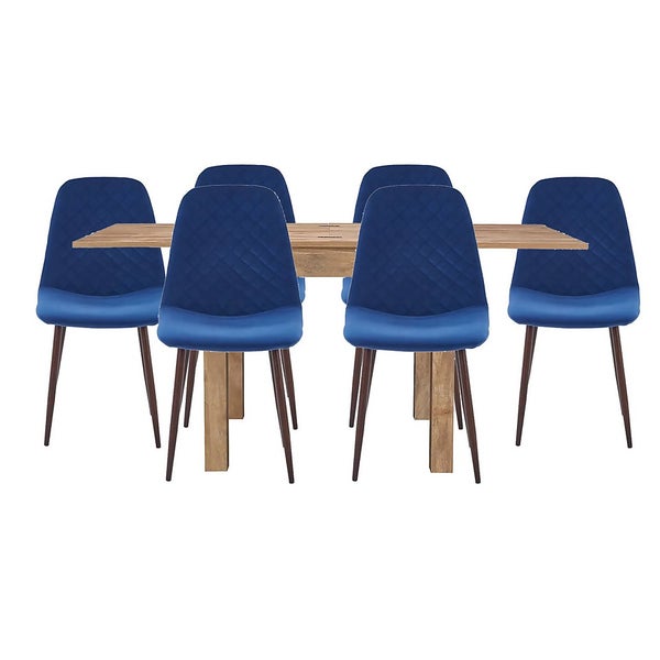 Kubu Extending Dining Table and 6 Perth Chairs Navy Homebase