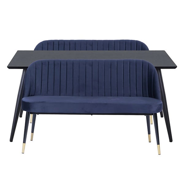 Illona Dining Table and 2 Benches Navy Homebase