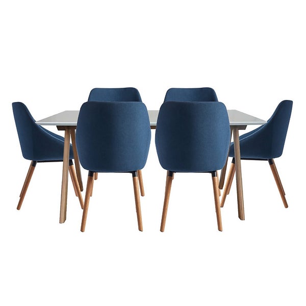 Milly Dining Table and 6 Chairs Blue Homebase