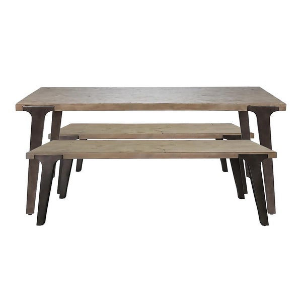 Country Living Rene Reclaimed Pine Dining Table and 2 Benches Homebase