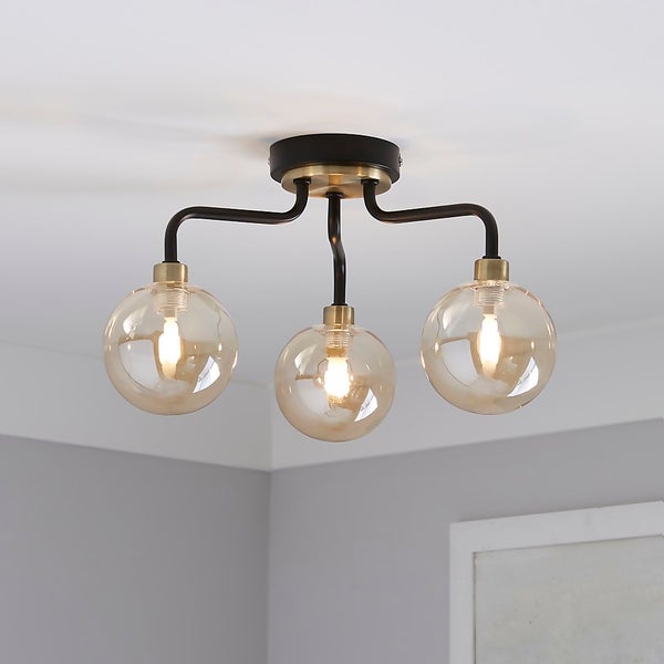 Shoreditch Three Light Semi Flush Ceiling Light Champagne & Brass