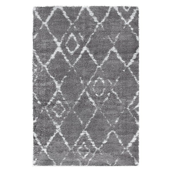 Deluxe Berber Shaggy Rug Light Grey & White 120x160cm Homebase