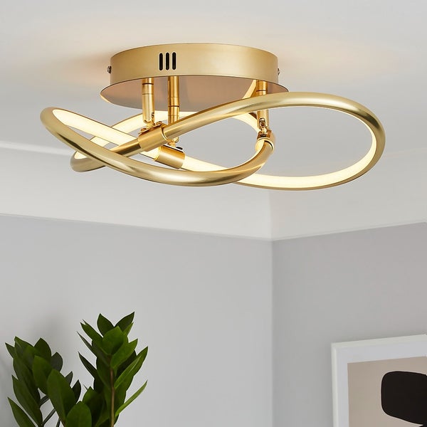 Bailey LED Spiral Flush Ceiling Light Brass Homebase