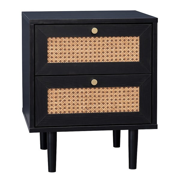 Kubu Rattan 2 Drawer Side Table Black Homebase