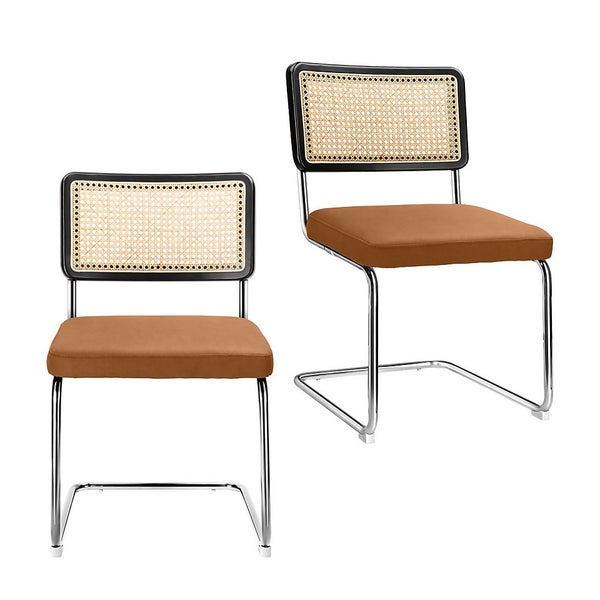 Rory Rattan Back Dining Chair Set of 2 Tan Homebase