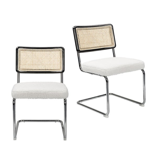 Rory Rattan Back Dining Chair Set of 2 Cream Homebase