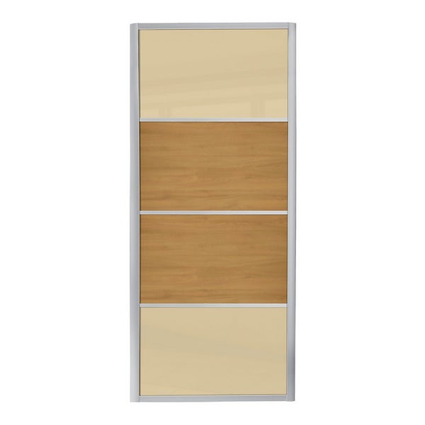 Offer Homebase Wood Effect Panel 4 Panel Silver Frame Oak