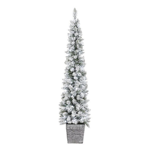 5ft 6in Slim Flocked Potted Prelit Artificial Tree Homebase
