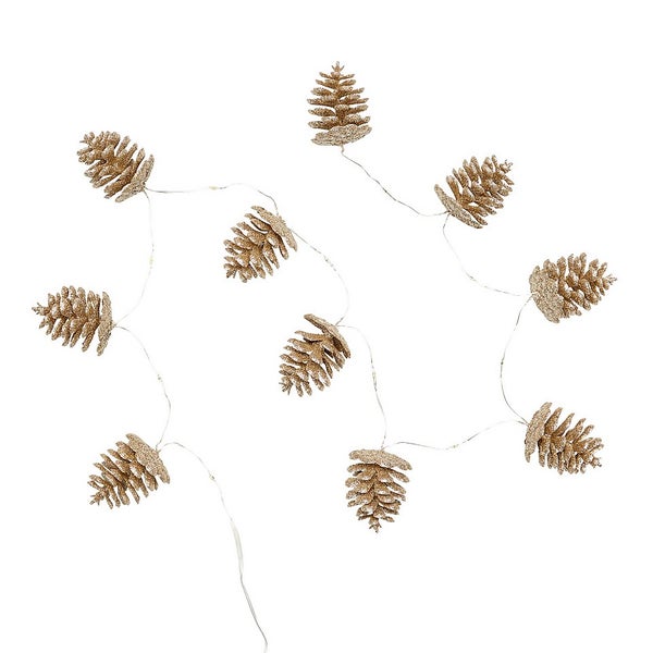 10 Gold Glitter Pinecone Christmas String Light (Battery Operated) Homebase