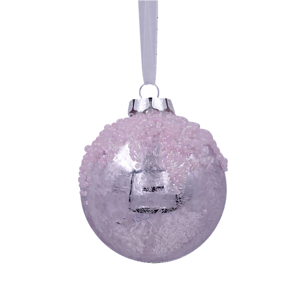 Light Pink Beaded Satin Christmas Tree Bauble 90mm Homebase