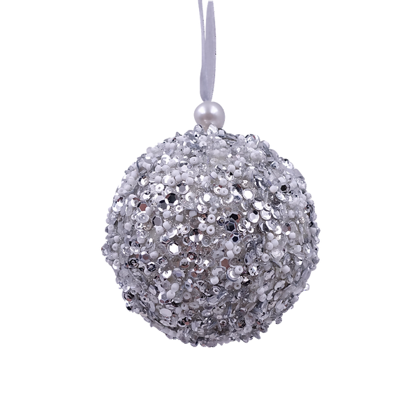 Silver Sequin Christmas Tree Bauble 100mm Homebase