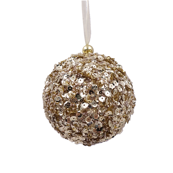Gold Sequin Christmas Tree Bauble 100mm Homebase