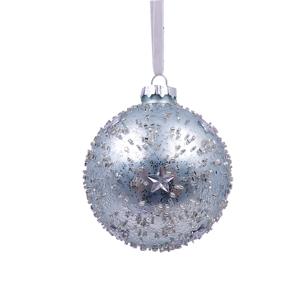 Duck Egg & Silver Star Glass Christmas Tree Bauble Homebase