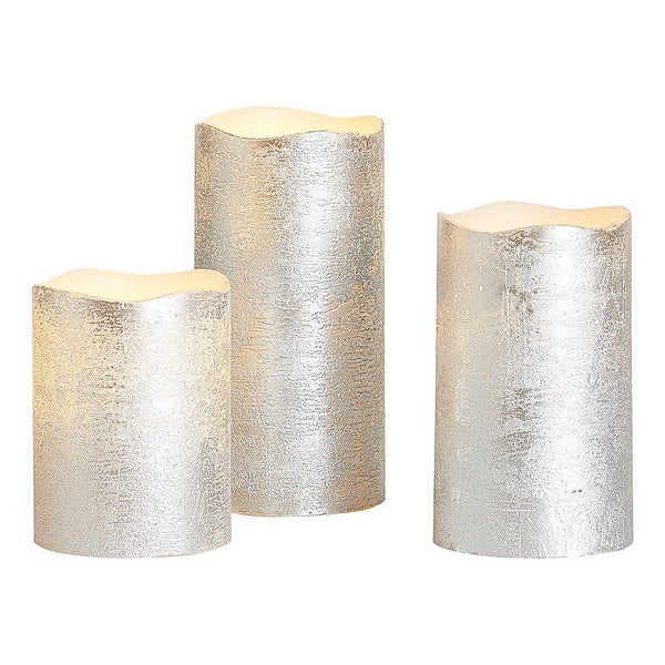 3 LED Christmas Pillar Candles Silver (Battery Operated) Homebase