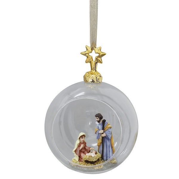 Nativity Open Glass Christmas Tree Bauble 100mm Homebase