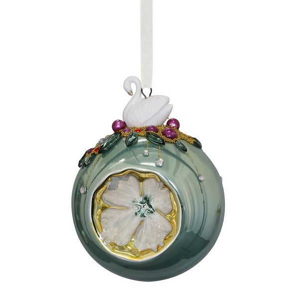 Green Reflector Christmas Tree Bauble with Swan Cap 90mm