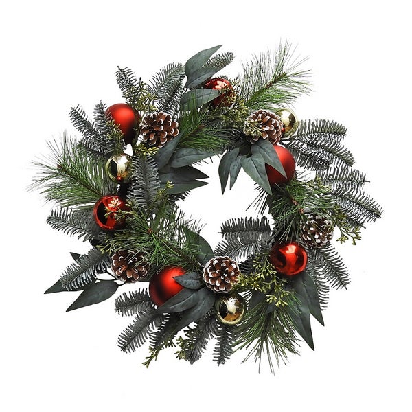 Natural Red & Gold Bauble Christmas Wreath 50cm Homebase