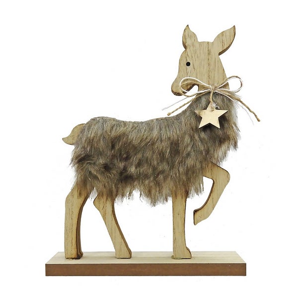 Wooden Fur Reindeer Christmas Decoration Homebase