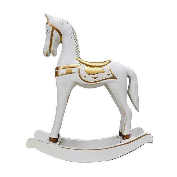 White & Gold Wooden Rocking Horse Christmas Decoration