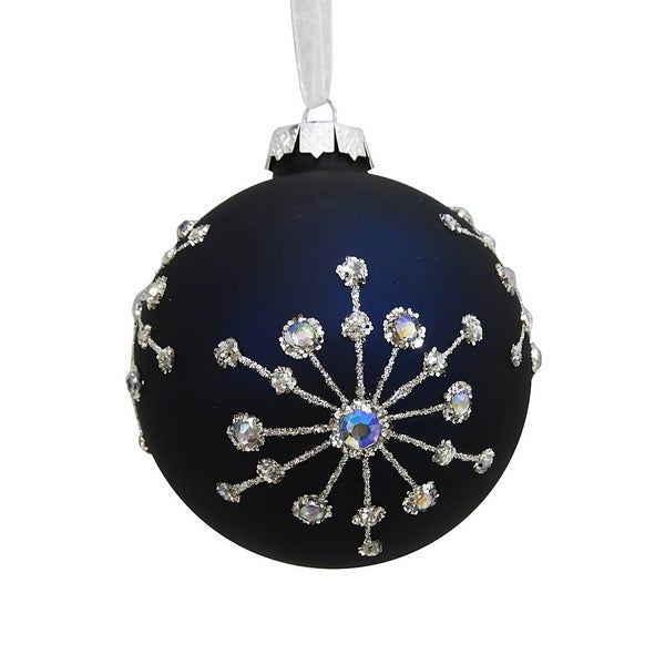 Navy Snowflake Jewel Christmas Tree Bauble 90mm Homebase