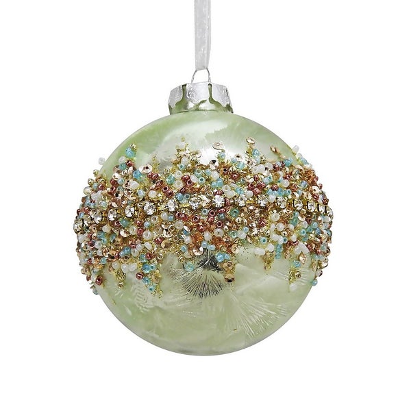 Green Deco Jewels Glass Christmas Tree Bauble Homebase