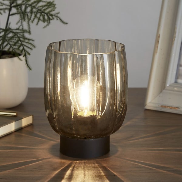 Olivia Battery Powered Table Lamp Smoke Homebase