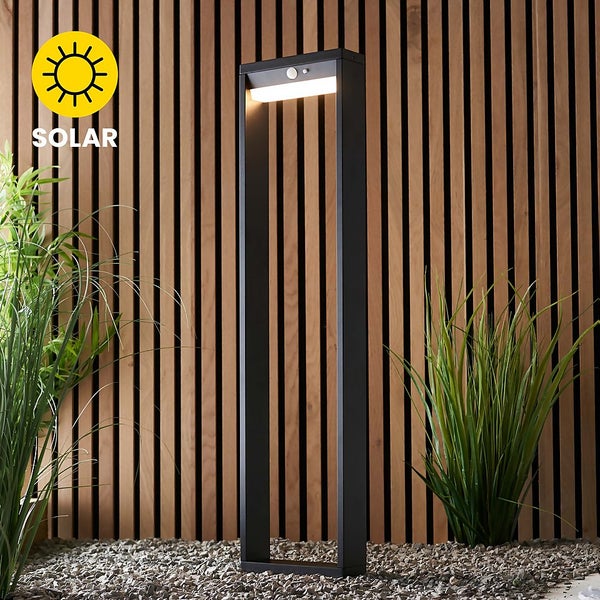 Dannah 80cm Photocell & PIR Solar Outdoor Floor Light Black Homebase