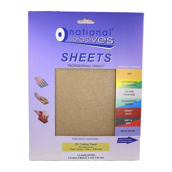 National Abrasive Sandpaper Sheets Assorted 15 Pack Homebase