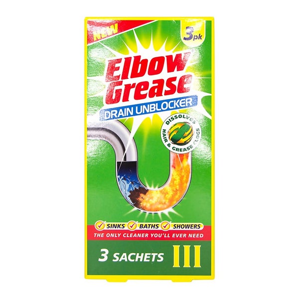 Elbow Grease Drain Unblocker Sachets 3pk Homebase
