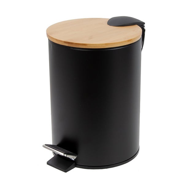 Homebase 3 Litre Pedal Bathroom Bin Black and Bamboo Homebase