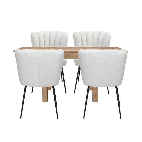 Kubu Extending Dining Table and 4 Becky Chairs Cream Homebase