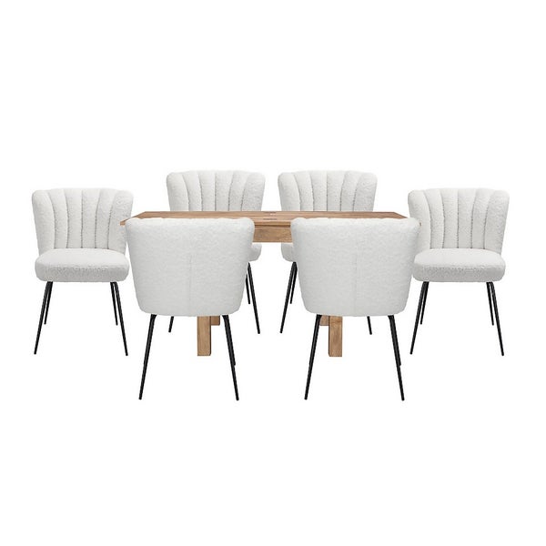 Kubu Extending Dining Table and 6 Becky Chairs Cream Homebase
