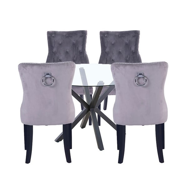 Ludlow Round Dining Table and 4 Annabelle Chairs Black & Grey Homebase