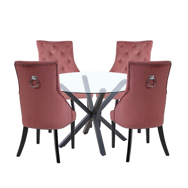 Ludlow Round Dining Table and 4 Annabelle Chairs Black & Rose Pink