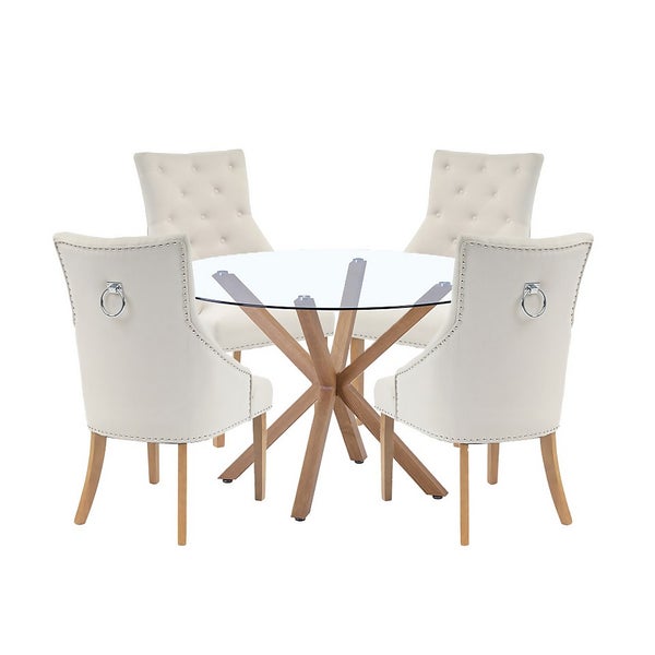 Ludlow Round Dining Table and 4 Annabelle Chairs Oak & Natural Homebase
